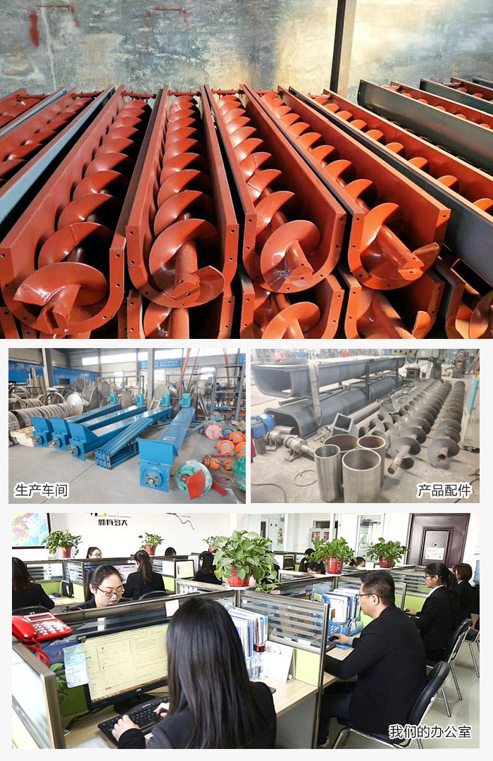 絞龍螺旋輸送機產品，廠區(qū)，以及辦公場地展示圖。